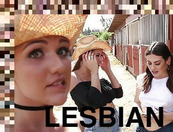 3 girlfriends have lesbian threesome ranch affair outdoor