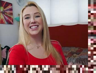 Sexy blonde coed Samantha Rone getting screwed in bed