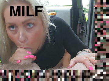 Blonde milf with tight asshole anally fucked upside down by a taxi driver