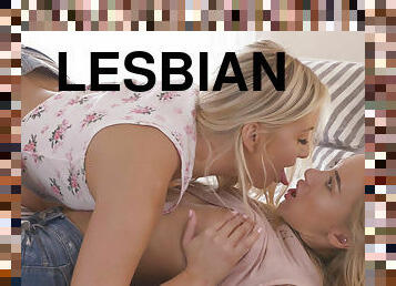 Young lesbian blonde Katrin Tequila spreds her asscheeks for asslicking
