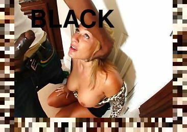 Cock craving blonde woman pleasuring aroused black man