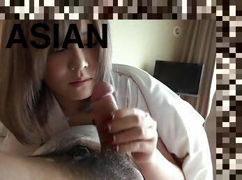 Young Asian gently fucks in the morning in a hotel room with a guy