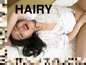 Hairy Asian teen likes to play and fuck her pussy hard