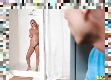 Tyler Steel watches Nikki Blake masturbating in the shower