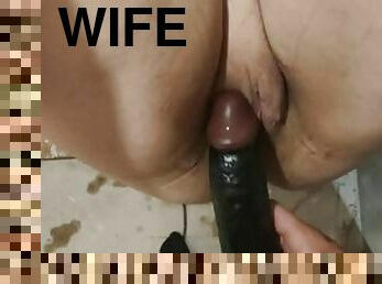 Wife gets strapon fucked in her beautiful cunt she is covered in white lube and I just want to get out of her pussy