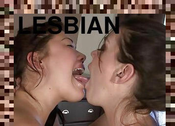 Sultry lesbian MILFs hot kissing video