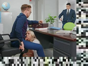 Busty blonde comes to the office to get a daytime hard fuck