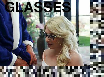 Tiny blonde teen in glasses Nella Jones gets her first big dick