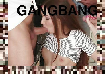 Amazing teen slut breathtaking 4 On 1 Gang Bang scene