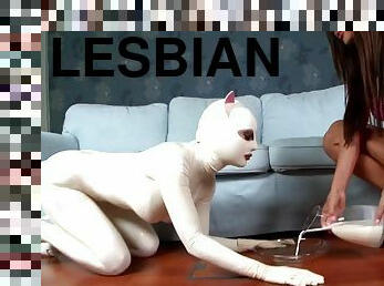 Angelica Heart - Latex Lucy - Lesbian femdom fetish with milk drinking