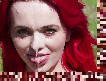 Jasmine James Redhead Sunbathing Slut with Big Natural Tits Get Cum on Face