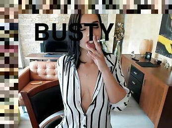 This girl is so hot - cleavage blouse tease - smoking teen in fetish solo