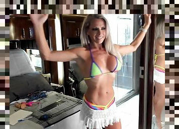 Solo Webcam Show - Amateur muscled MILF in bikini on vacation