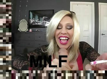 Hot blonde MILF blowing dick and smoking cigarette - fetish POV blowjob