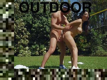 Badminton Boobies in Outdoor Reality Sex with Young Latina: Seth Gamble, Gabriela Lopez