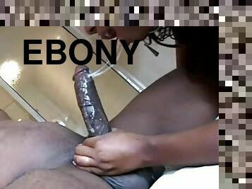 Big-Eyed Ebony Minx Gives Slobber Deepthroat To Whopping Black Cock