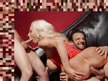 Poke Her Face - threesome drilling of fake tits blonde bitch Alex Legend, Nicolette Shea, Scott Nails