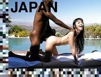 Japanese fucks big black dick on the pool