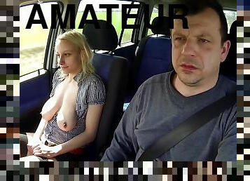 Kinky driver takes blonde mouth and pussy as payment