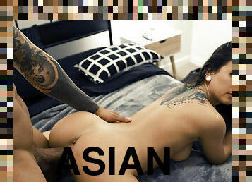 Nasty asian suck and rides black penis