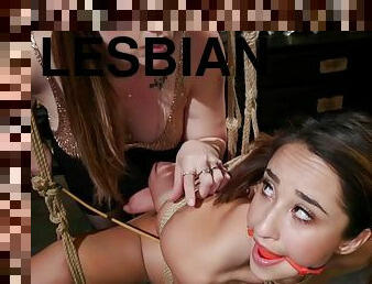 Thin lesbian slave assfucking had making out lezdom