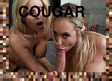 Two 40 y.o. cougars Brandi & Julia give amazing POV blowjob