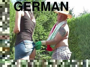German Step-Dad Fucks Spoiled Teen Girl in Garden