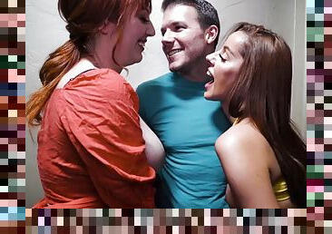 Naughty ginger sinners suck a big dick in a threesome session