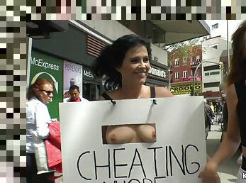 Cheating bitch in public lezdom