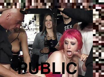 Mistress pisses redhead bitch in public