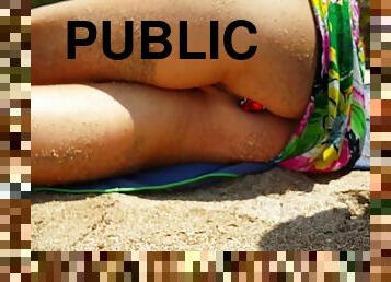 Fun To Have No Panties In Public # Sandy Butt Plug On Public Beach