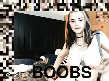 Cute teen girl sucking her boobs