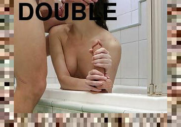 Hot Shower Sex with 2 Cocks. Double Pussy Penetration. AnnaHomeMix