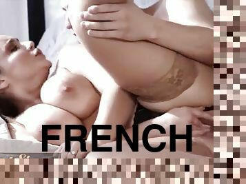 French MILFs huge tits covered in cum after sex