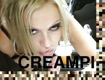 Anal creampie is what a German milf gets in the car