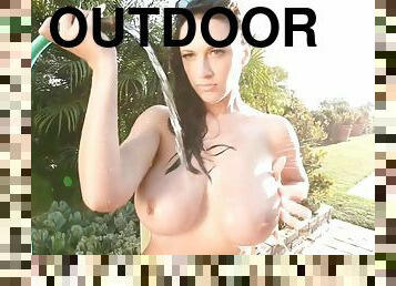 Outdoor boob play - Lana Kendrick Power Shower - wet big natural