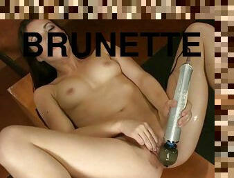 Slim brunette machinefucked