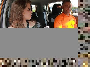 Amateur tattooed babe driving and fucked on the street in public