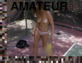 She finishes tennis practice on cock for money