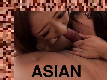 POV Asian threesome blowjob scene starring Asami and Megu - Big tits