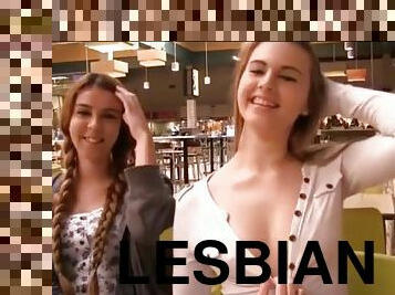 Two teens flashing her pussy and tits at mall (1)