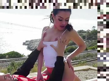 Italian babe publicly assfucked and slapped in the face