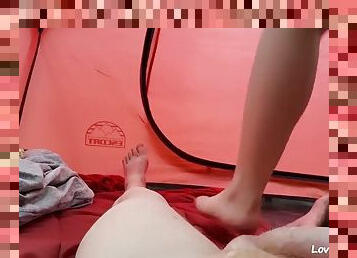 Hot wife gives a spectacular view pov blowjob in a tent