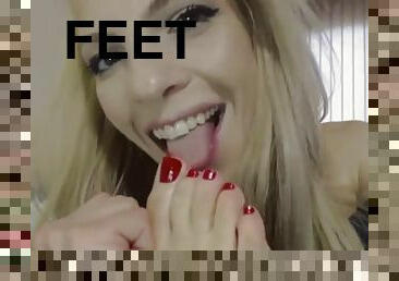 Close up foot licking solo session with beautiful blonde ama