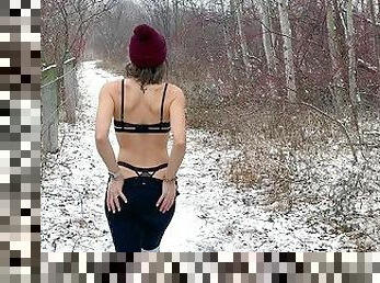 Wife gets huge public double creampie in snow storm from husband and friend / Sloppy seconds