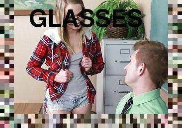 Classroom experience along blonde with glasses