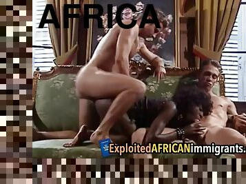 babes, ébona, interracial, vintage, preto, a-três, duplo, puta, langerie, africano