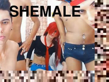 One shemale and four men in the sex party