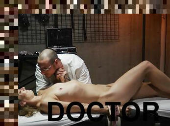Domineering mad doctor puts his biddable patient's body to the test