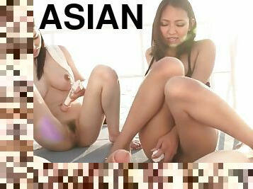 Sexy Asian dolls engage in steamy group blowjob sessions with hot Japanese teens in the heat - wet and